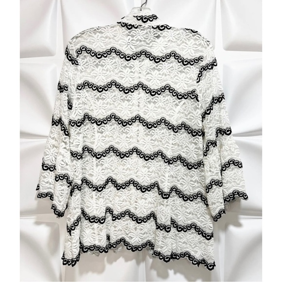 Erin London Sz PS White Black Stretch Lace Full  Zip Up Swing Jacket Minimalist - Picture 4 of 6